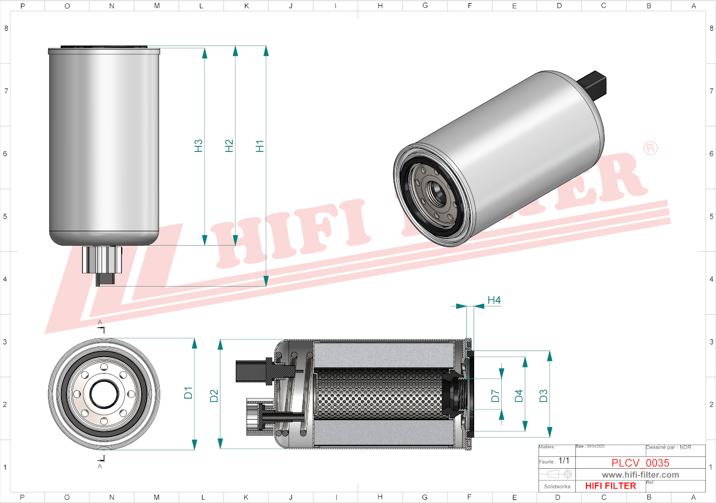 Schema tecnico Filtro carburante 1951035 per trattori e macchine agricole