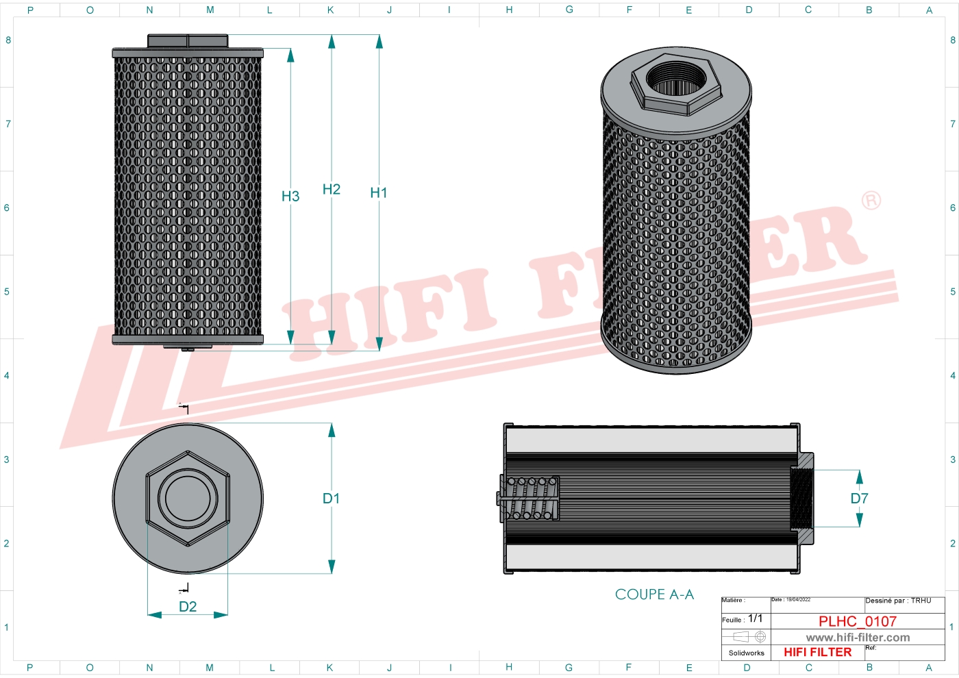 Schema tecnico Filtro idraulico 68701-6219-0 per trattori e macchine agricole
