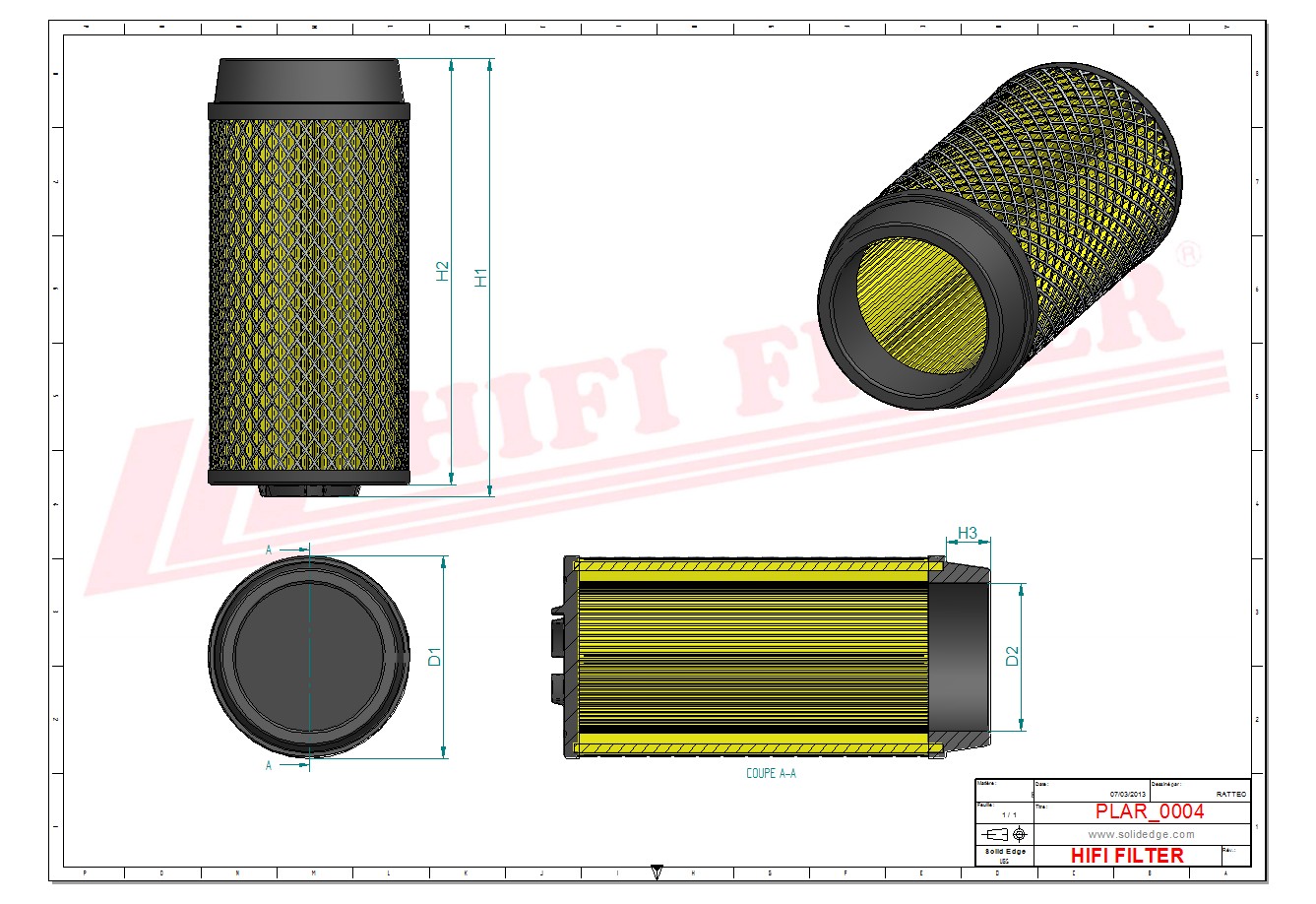 Schema tecnico Filtro aria 0007962881 per trattori e macchine agricole