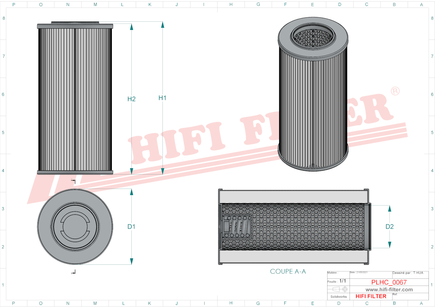 Schema tecnico Filtro idraulico EQ36019/003 per trattori e macchine agricole