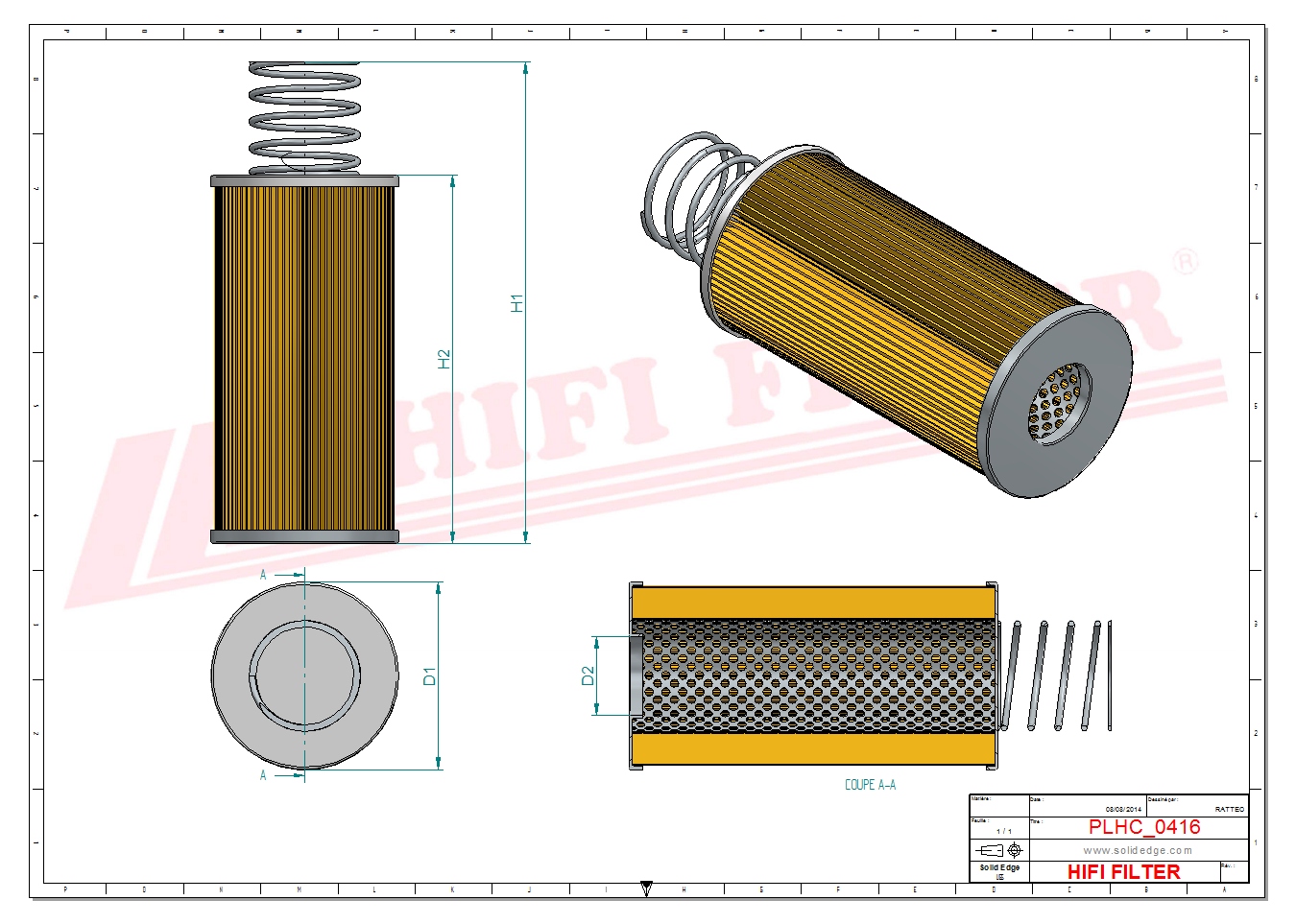 Schema tecnico Filtro olio