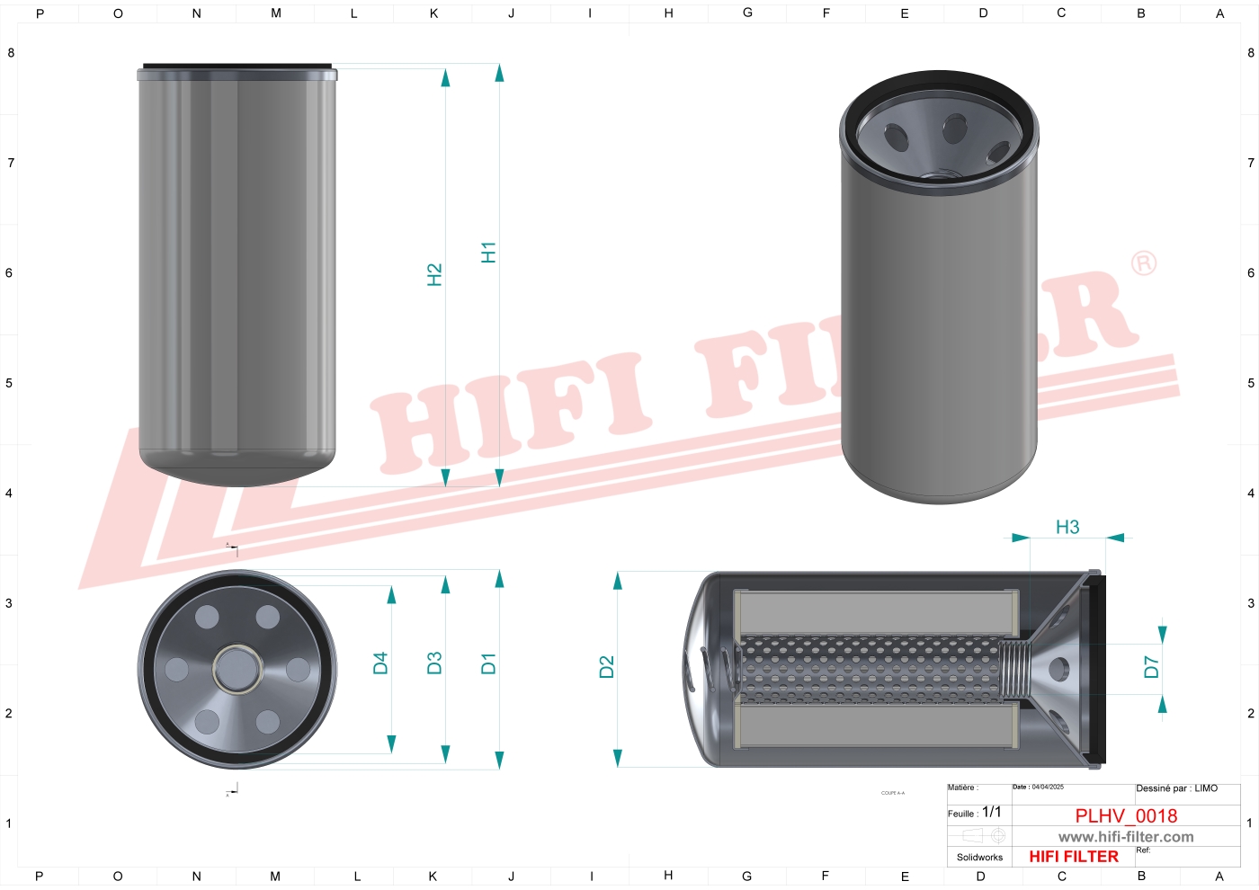 Schema tecnico Filtro olio