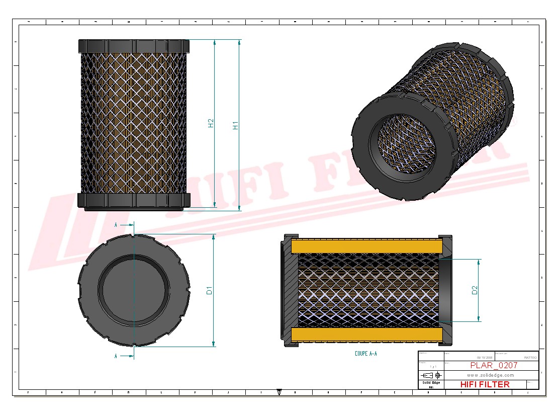 Schema tecnico Filtro aria
