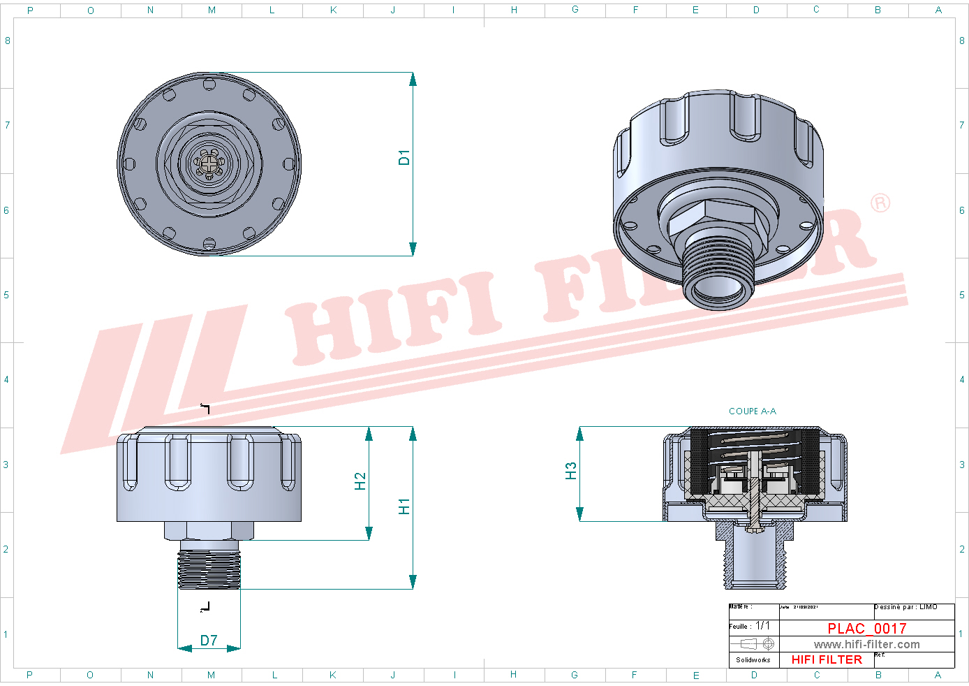 Schema tecnico Filtro Di Aerazione MB1.B1D2A1P per trattori e macchine agricole