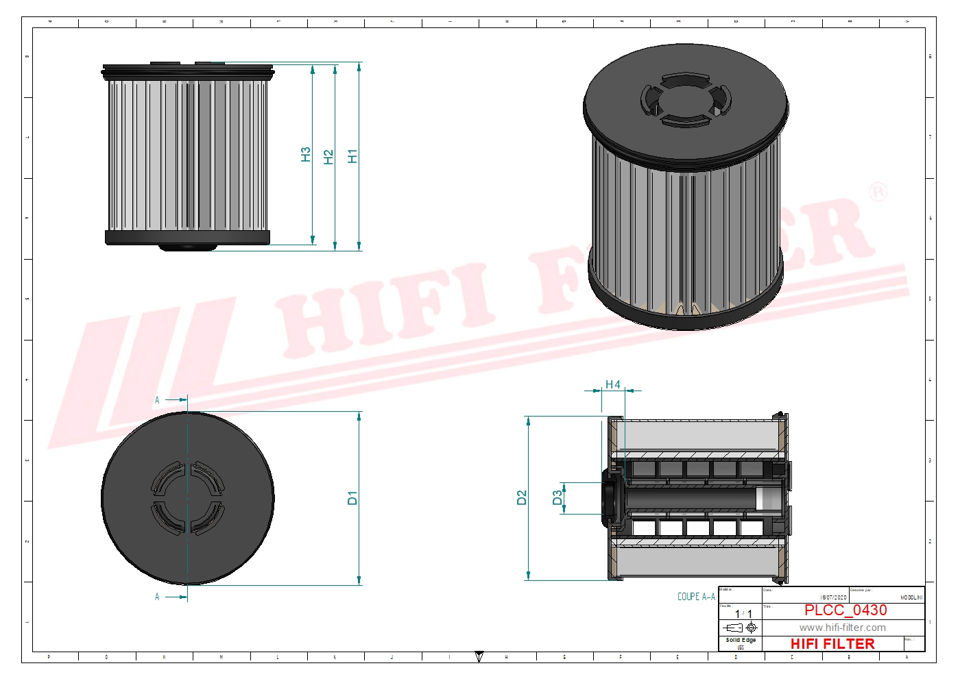 Schema tecnico Filtro carburante
