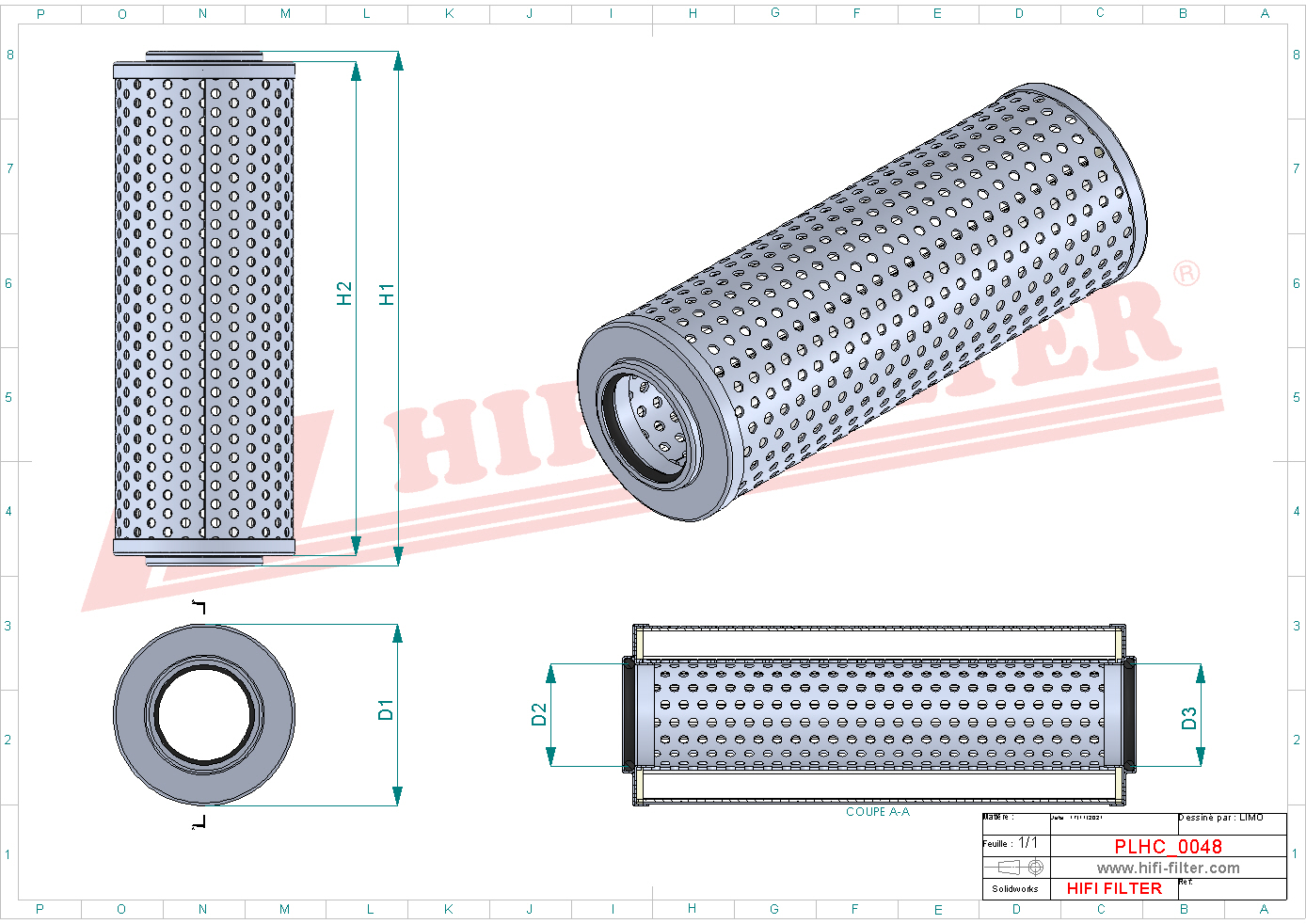 Schema tecnico Filtro idraulico HD15006 per trattori e macchine agricole