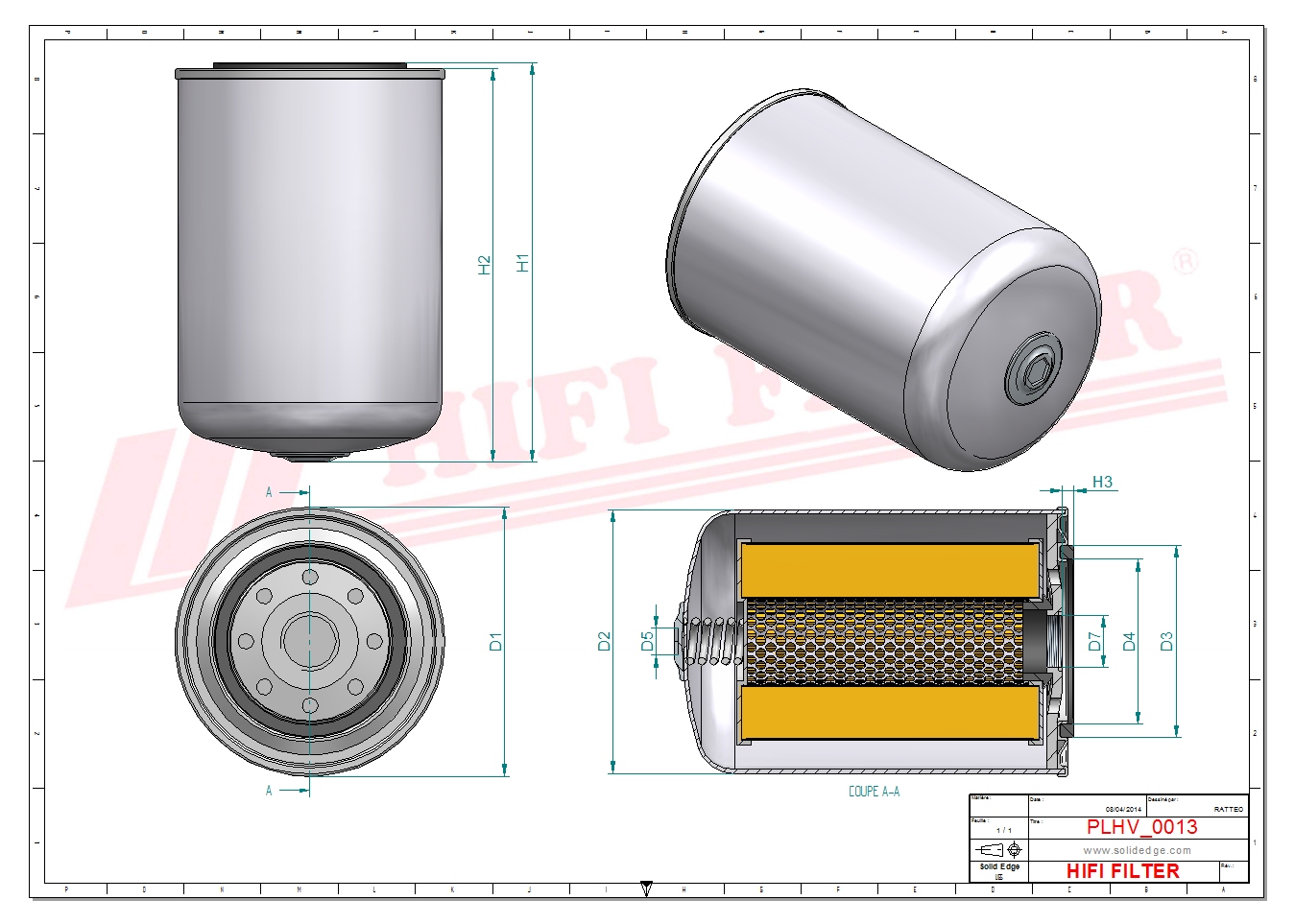 Schema tecnico Filtro olio