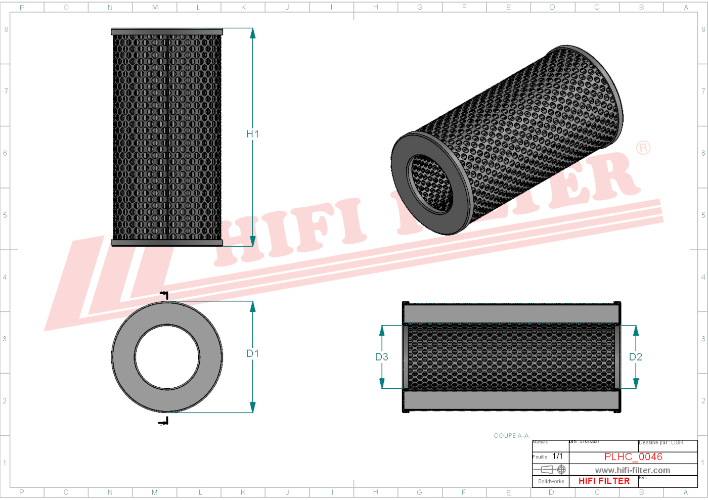 Schema tecnico Filtro idraulico FTXW10R-GDL-10 per trattori e macchine agricole