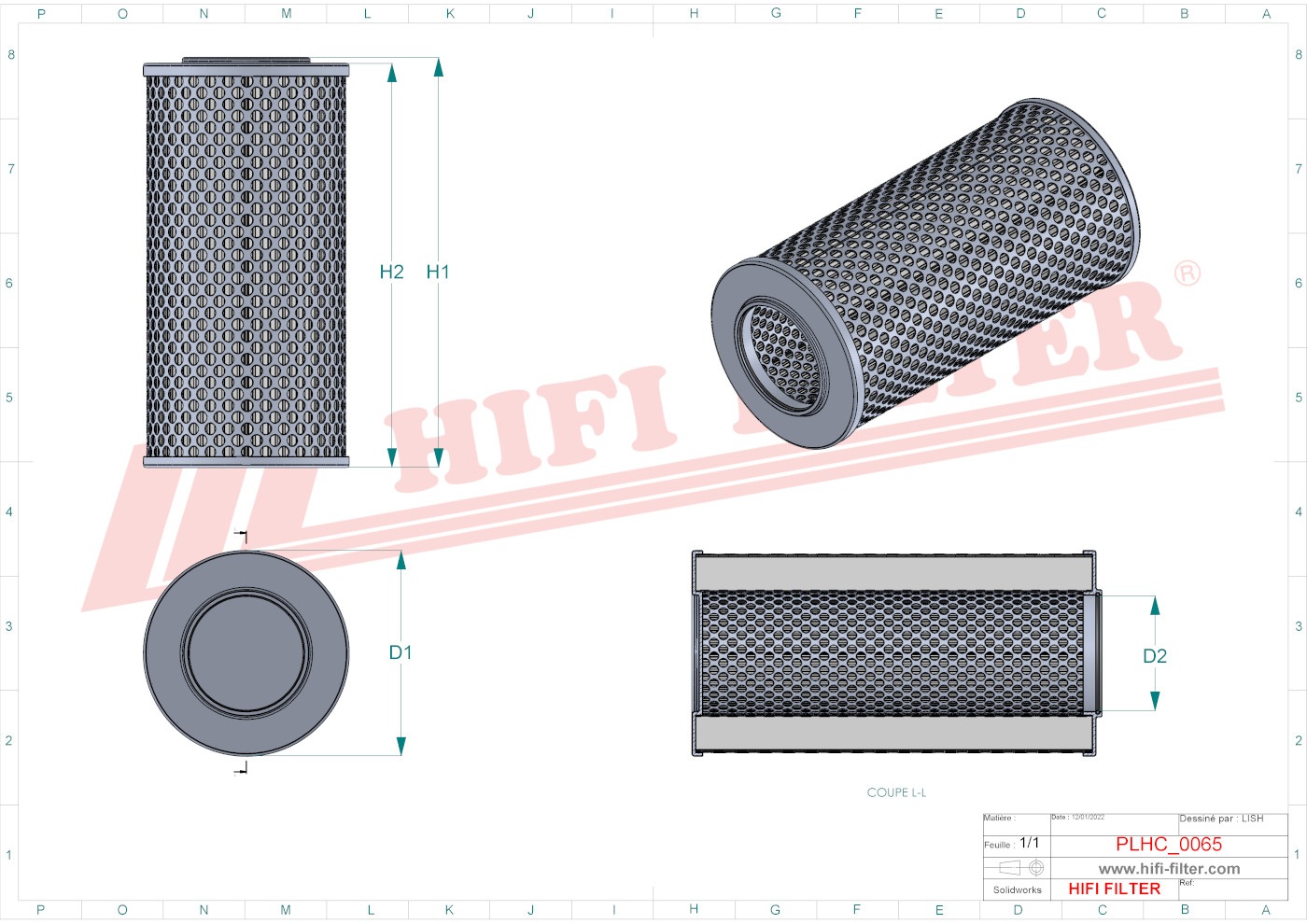 Schema tecnico Filtro idraulico 1006763522 per trattori e macchine agricole