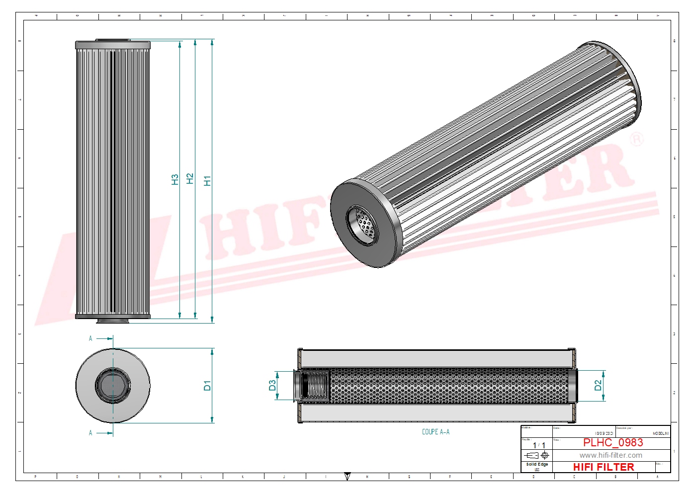 Schema tecnico Filtro idraulico HD1053 per trattori e macchine agricole