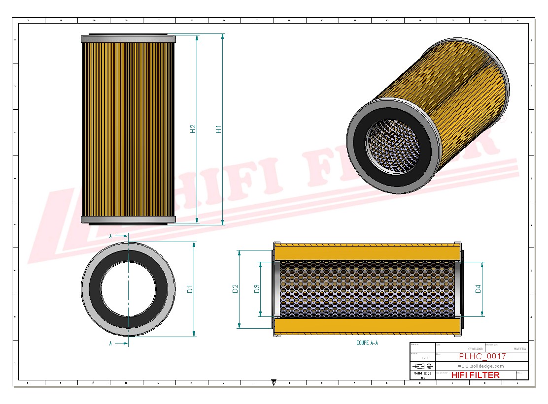 Schema tecnico Filtro olio