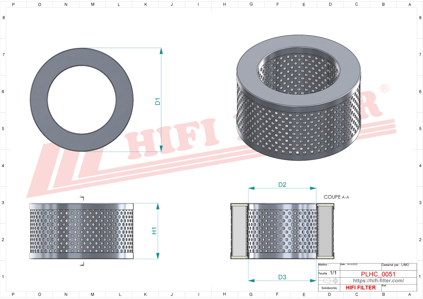Schema tecnico Filtro olio