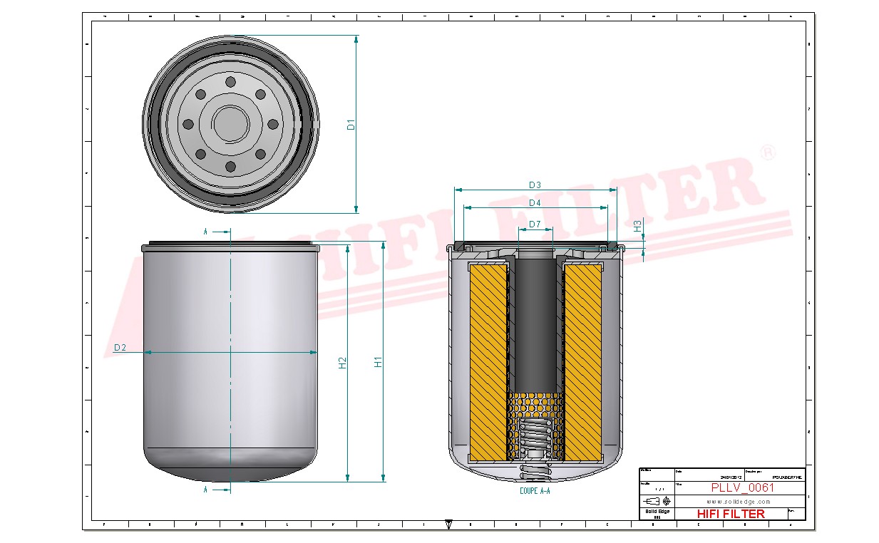 Schema tecnico Filtro olio 24-02202 per trattori e macchine agricole