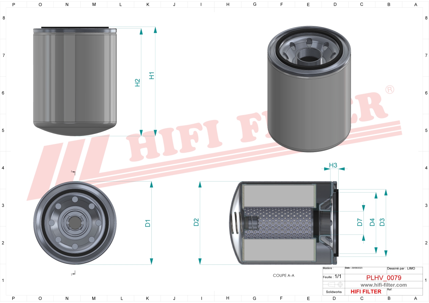 Schema tecnico Filtro olio