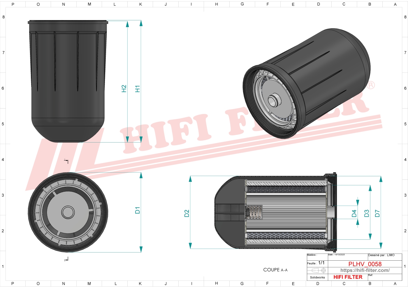Schema tecnico Filtro olio