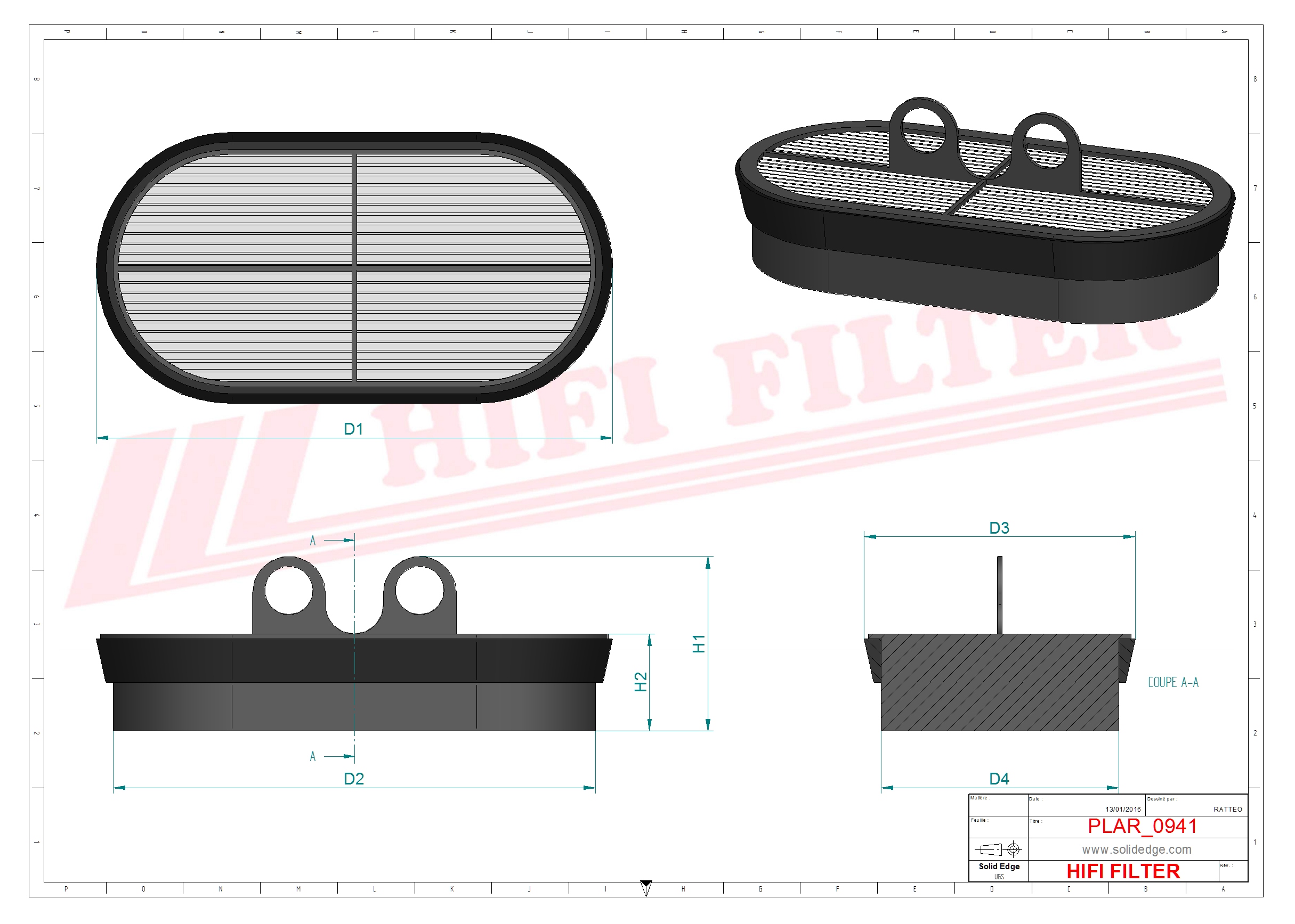Schema tecnico Filtro aria 0016004430 per trattori e macchine agricole