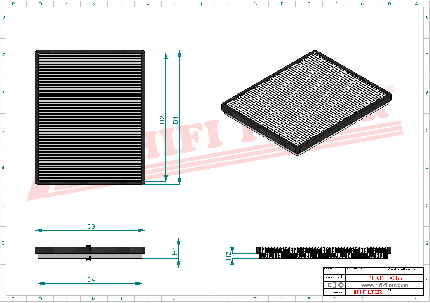 Schema tecnico Filtro abitacolo CUD28022 per trattori e macchine agricole