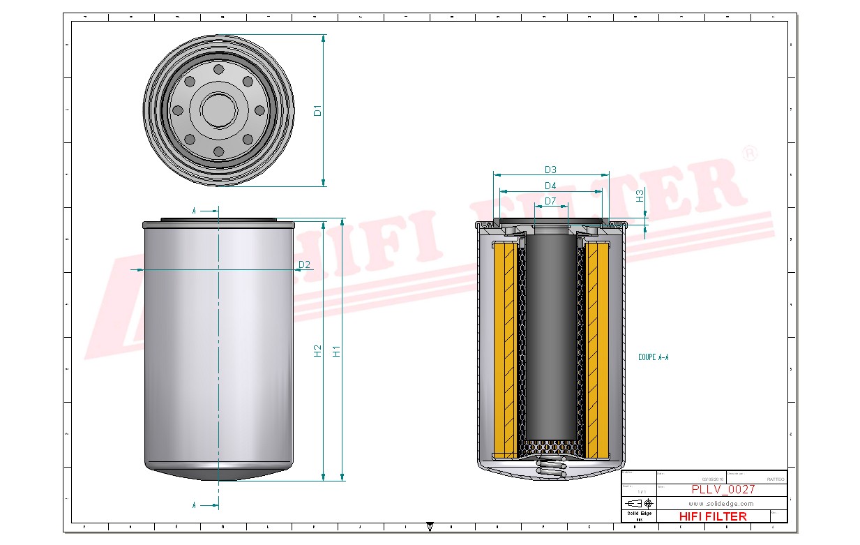 Schema tecnico Filtro olio 122-0731 per trattori e macchine agricole
