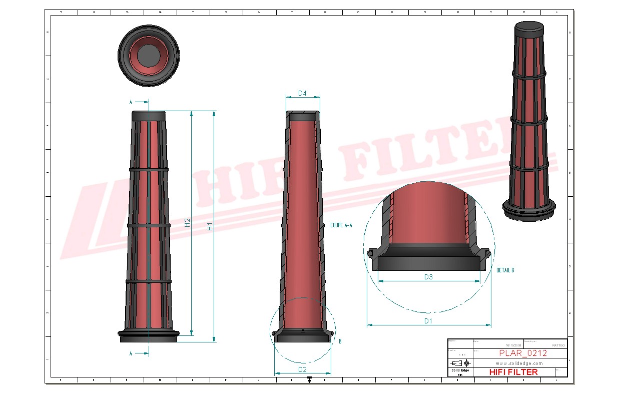 Schema tecnico Filtro aria CF8002 per trattori e macchine agricole
