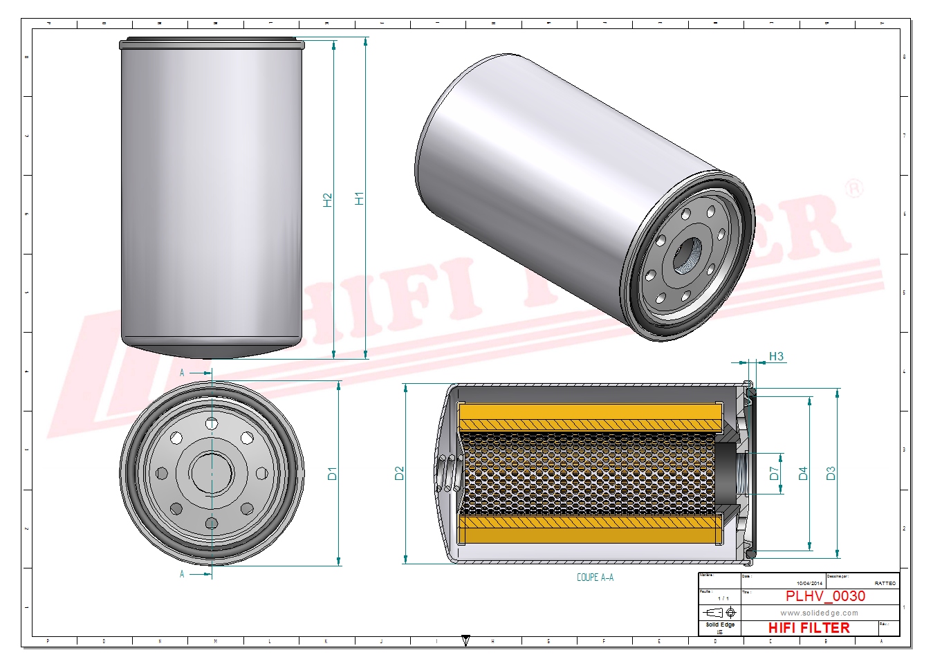 Schema tecnico Filtro olio