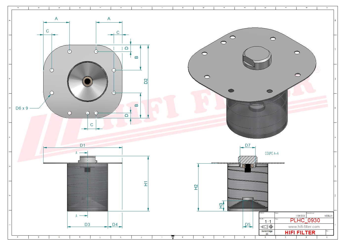 Schema tecnico Filtro olio