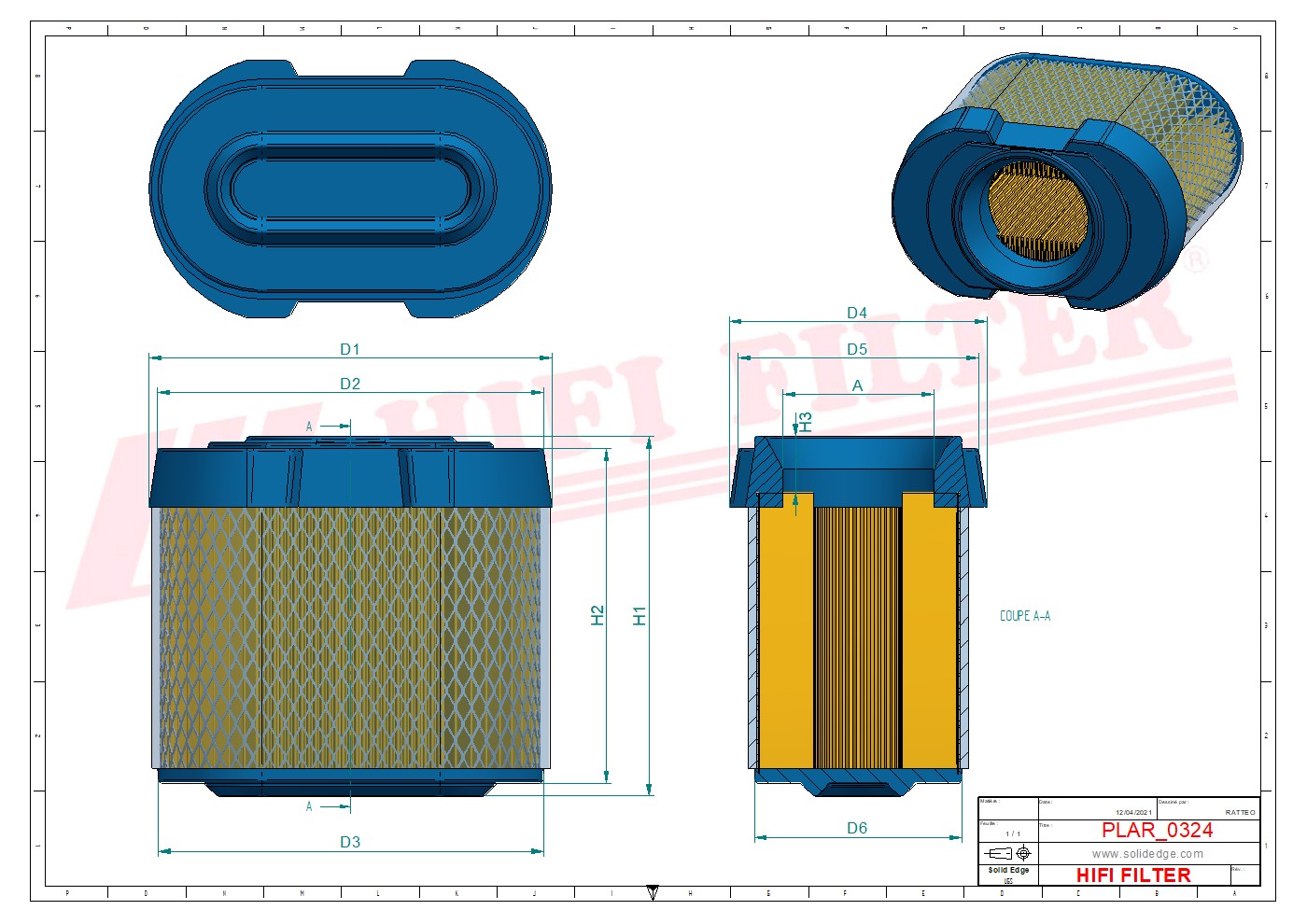 Schema tecnico Filtro aria