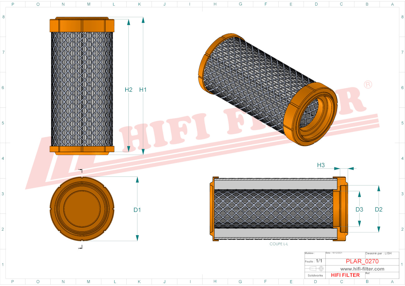 Schema tecnico Filtro aria C11500 per trattori e macchine agricole