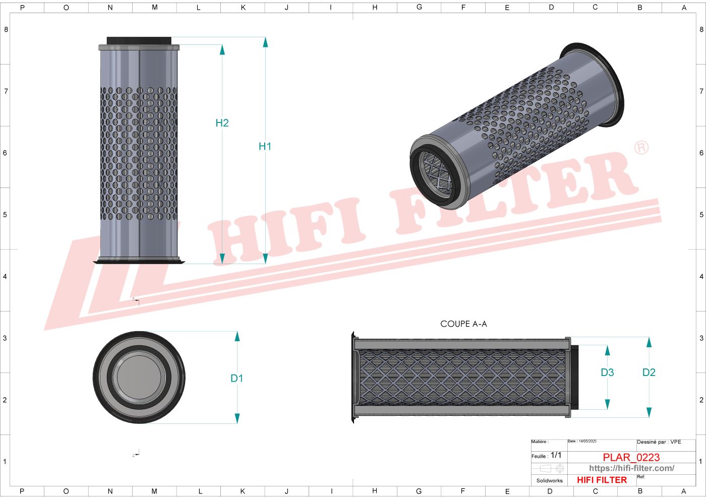 Schema tecnico Filtro aria
