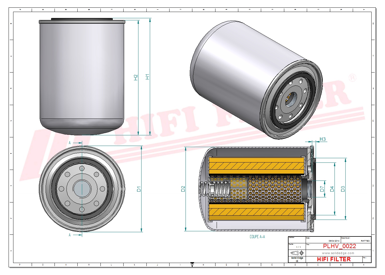 Schema tecnico Filtro olio