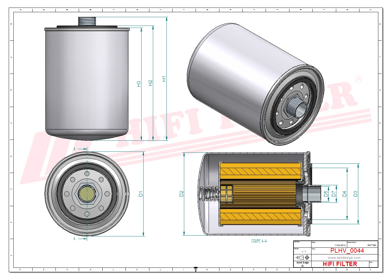 Schema tecnico Filtro olio