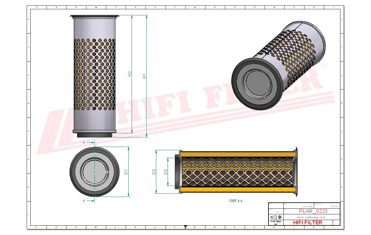 Schema tecnico Filtro aria P53-9475 per trattori e macchine agricole