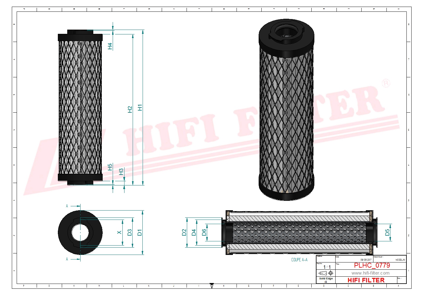 Schema tecnico Filtro idraulico 1200090579 per trattori e macchine agricole