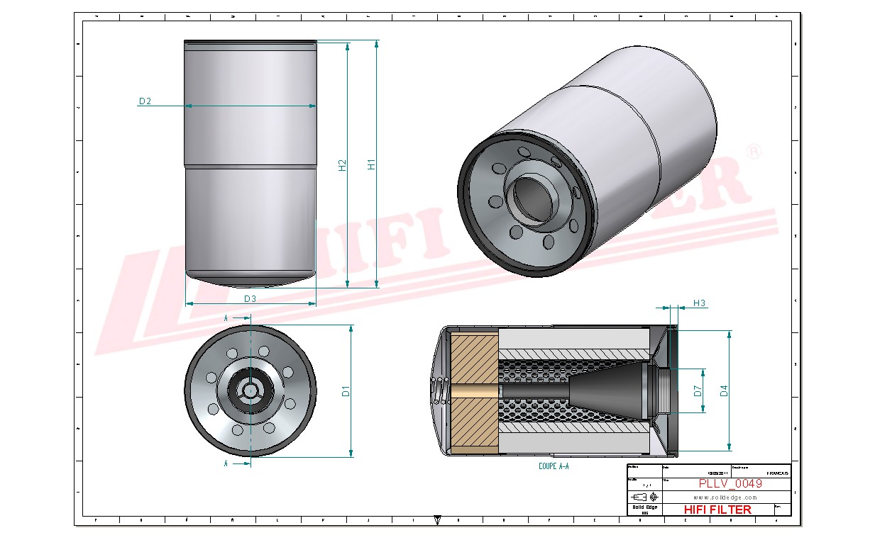 Schema tecnico Filtro olio