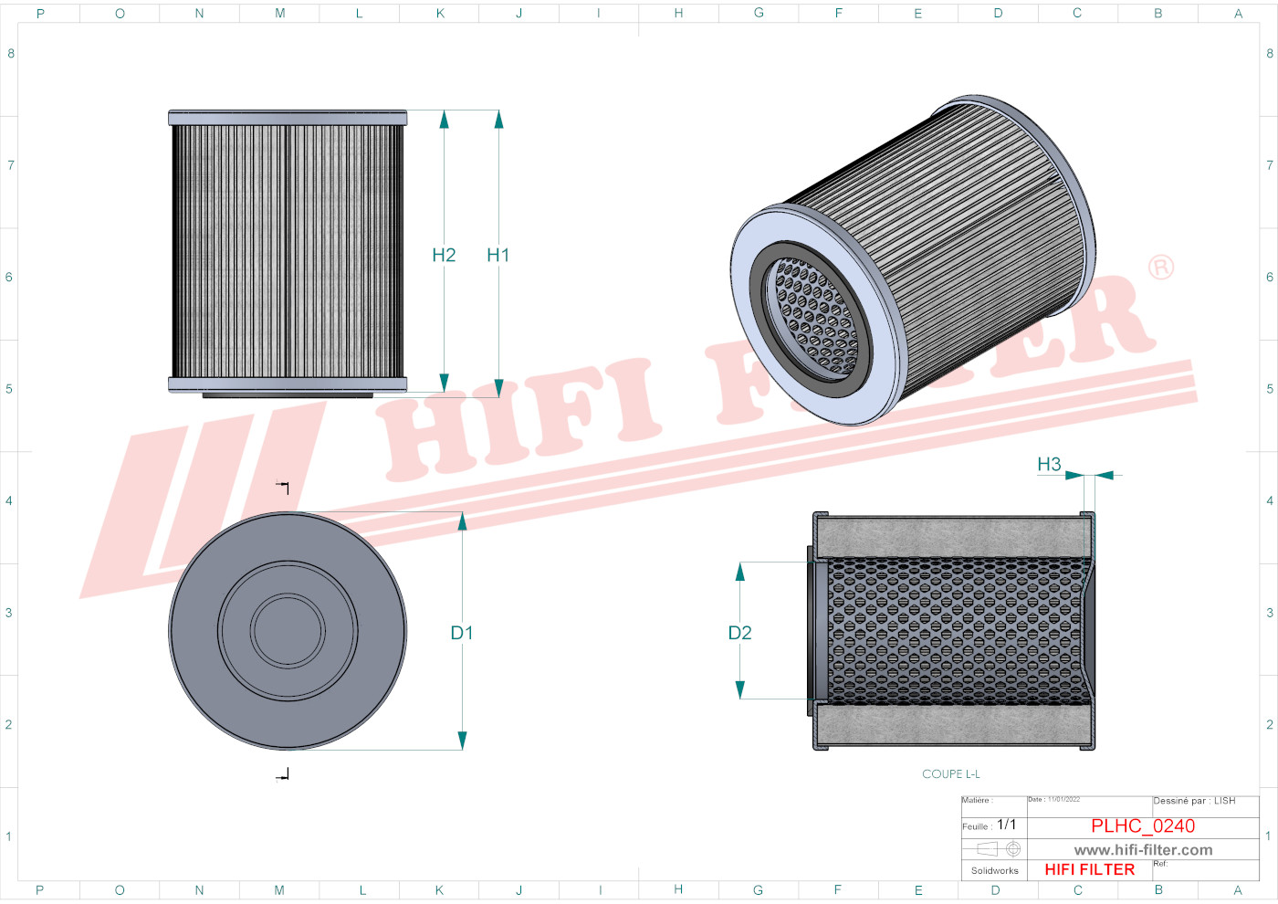 Schema tecnico Filtro olio