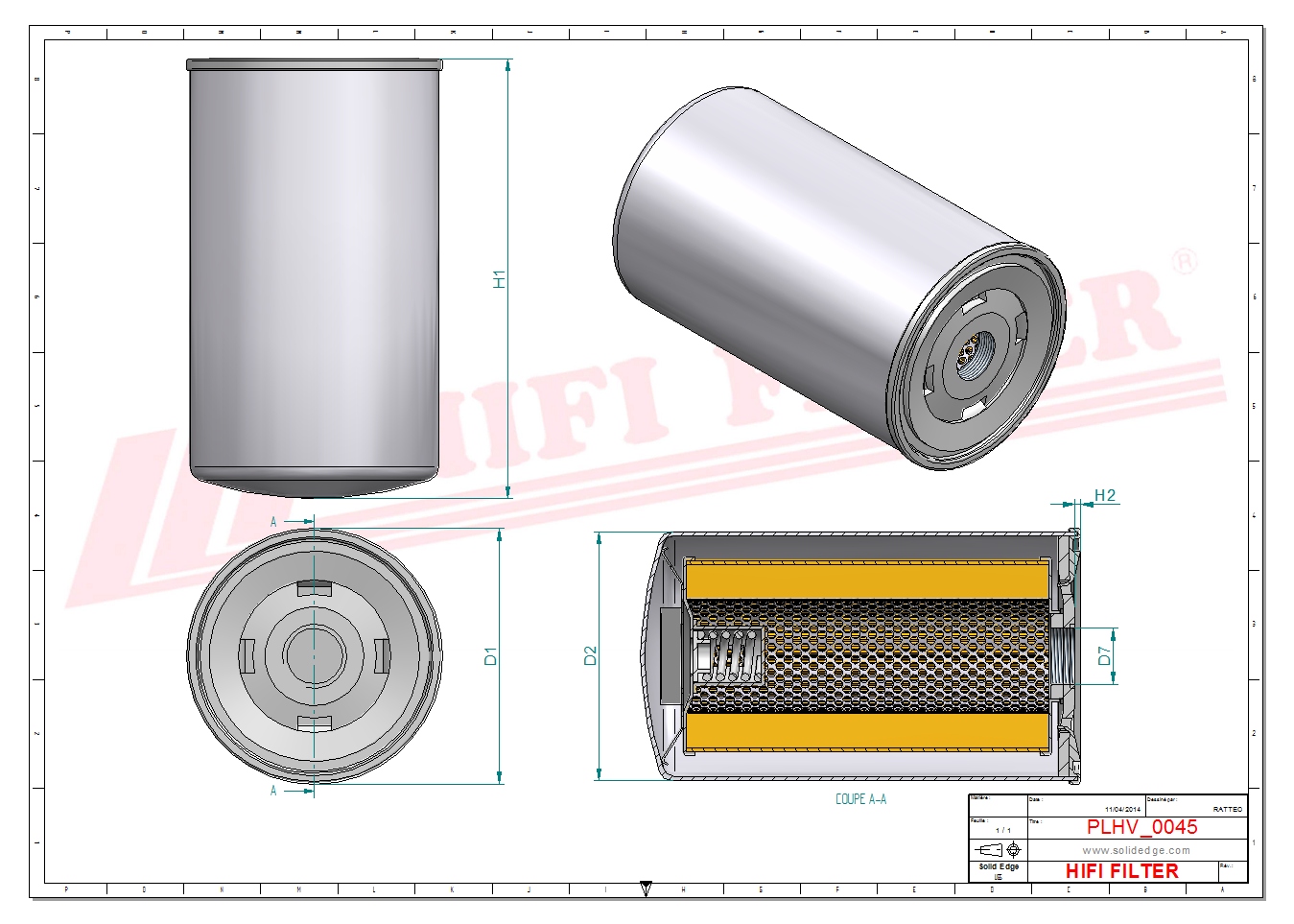 Schema tecnico Filtro olio