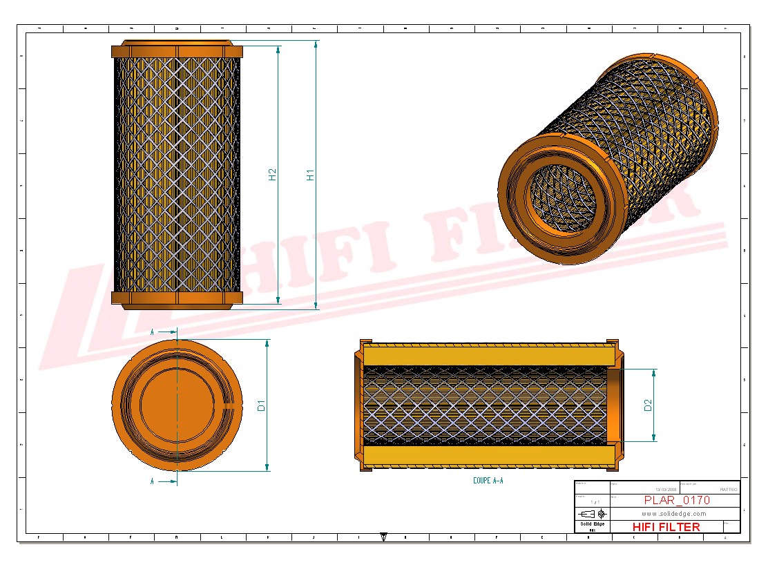 Schema tecnico Filtro aria C20015 per trattori e macchine agricole
