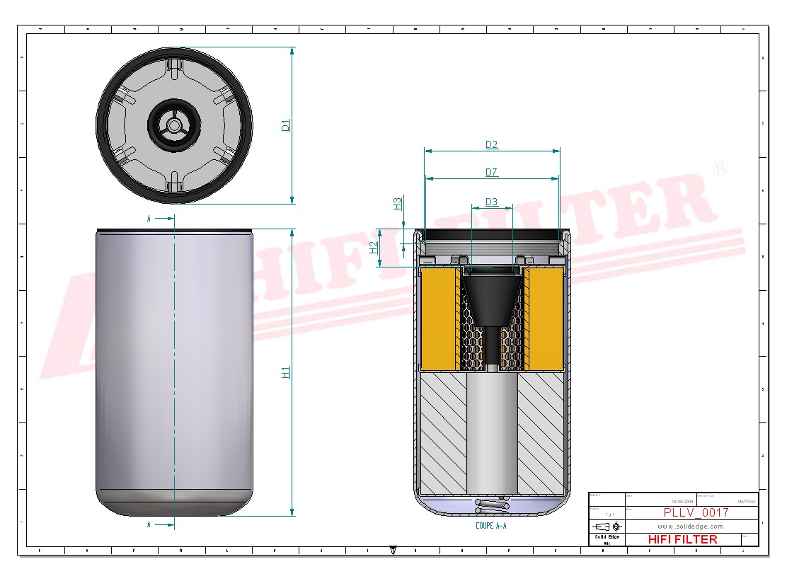 Schema tecnico Filtro olio