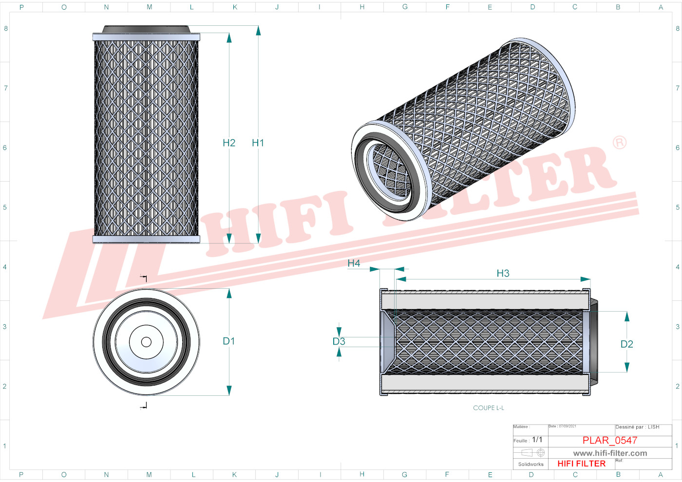 Schema tecnico Filtro aria