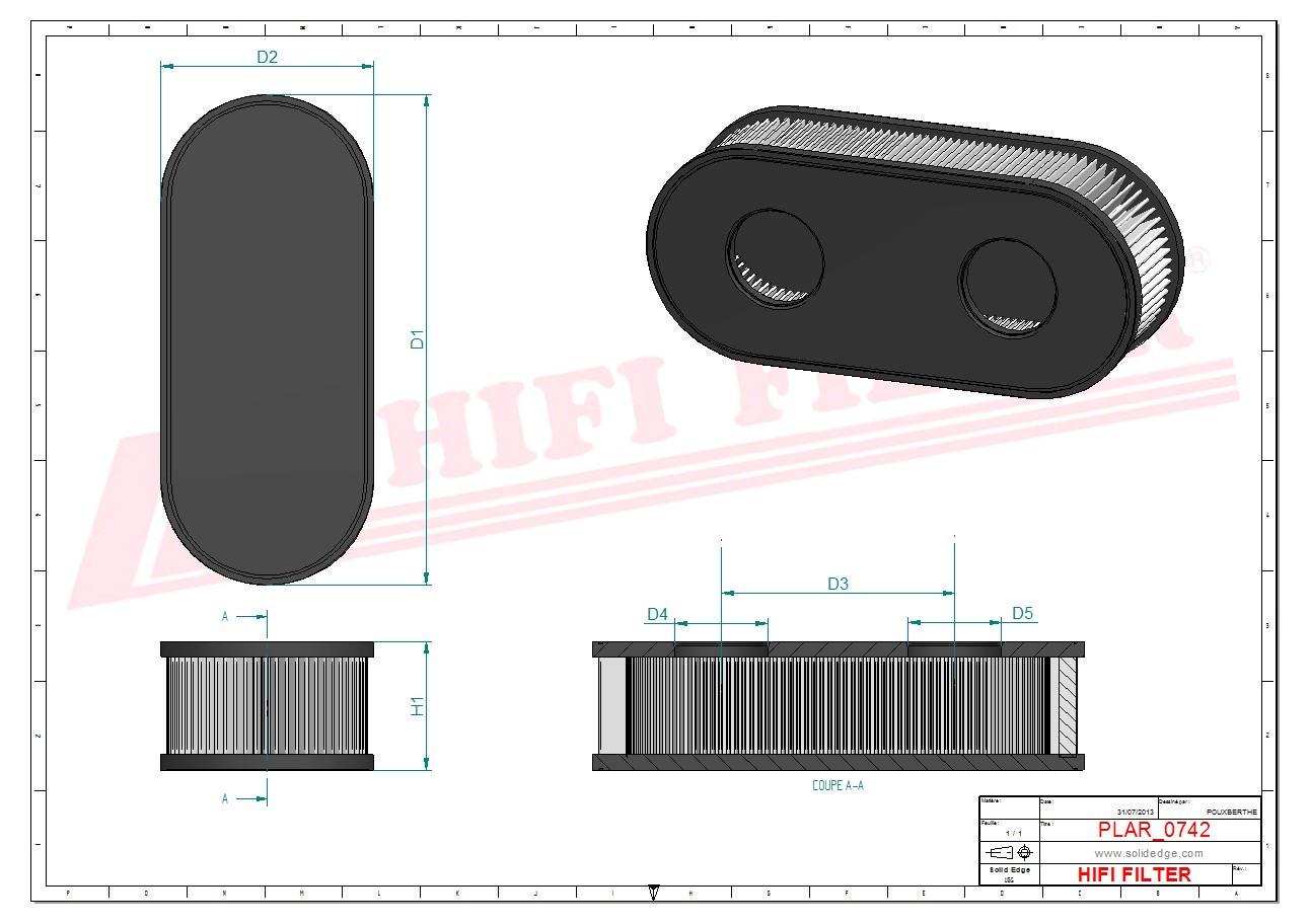 Schema tecnico Filtro aria P170403 per trattori e macchine agricole
