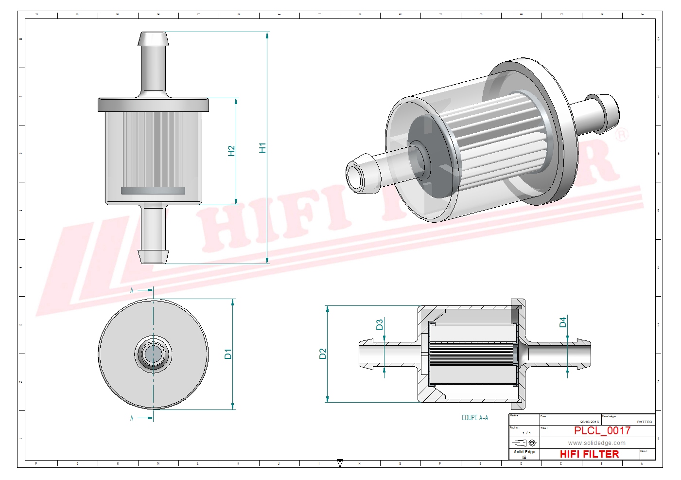 Schema tecnico Filtro carburante 0406925-11 per trattori e macchine agricole