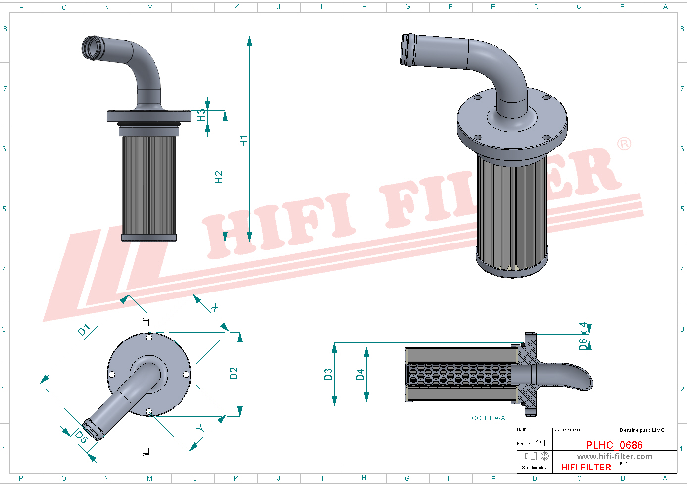 Schema tecnico Filtro idraulico HY90820 per trattori e macchine agricole