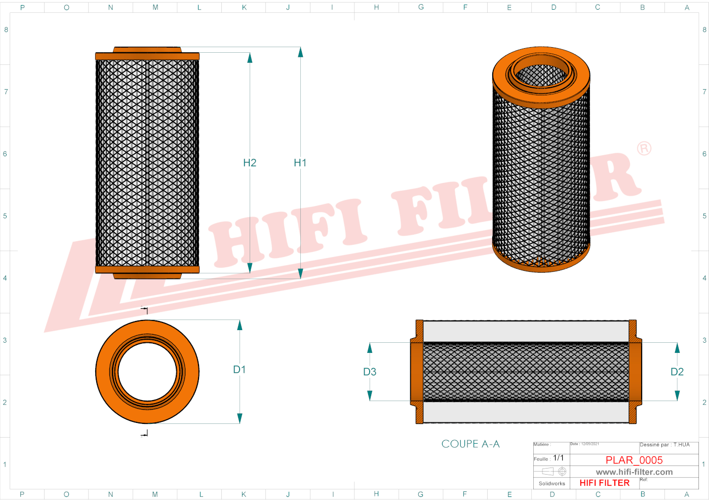 Schema tecnico Filtro aria 0000945804 per trattori e macchine agricole