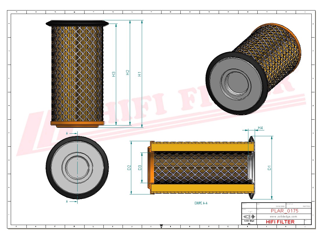 Schema tecnico Filtro aria 9020341500 per trattori e macchine agricole