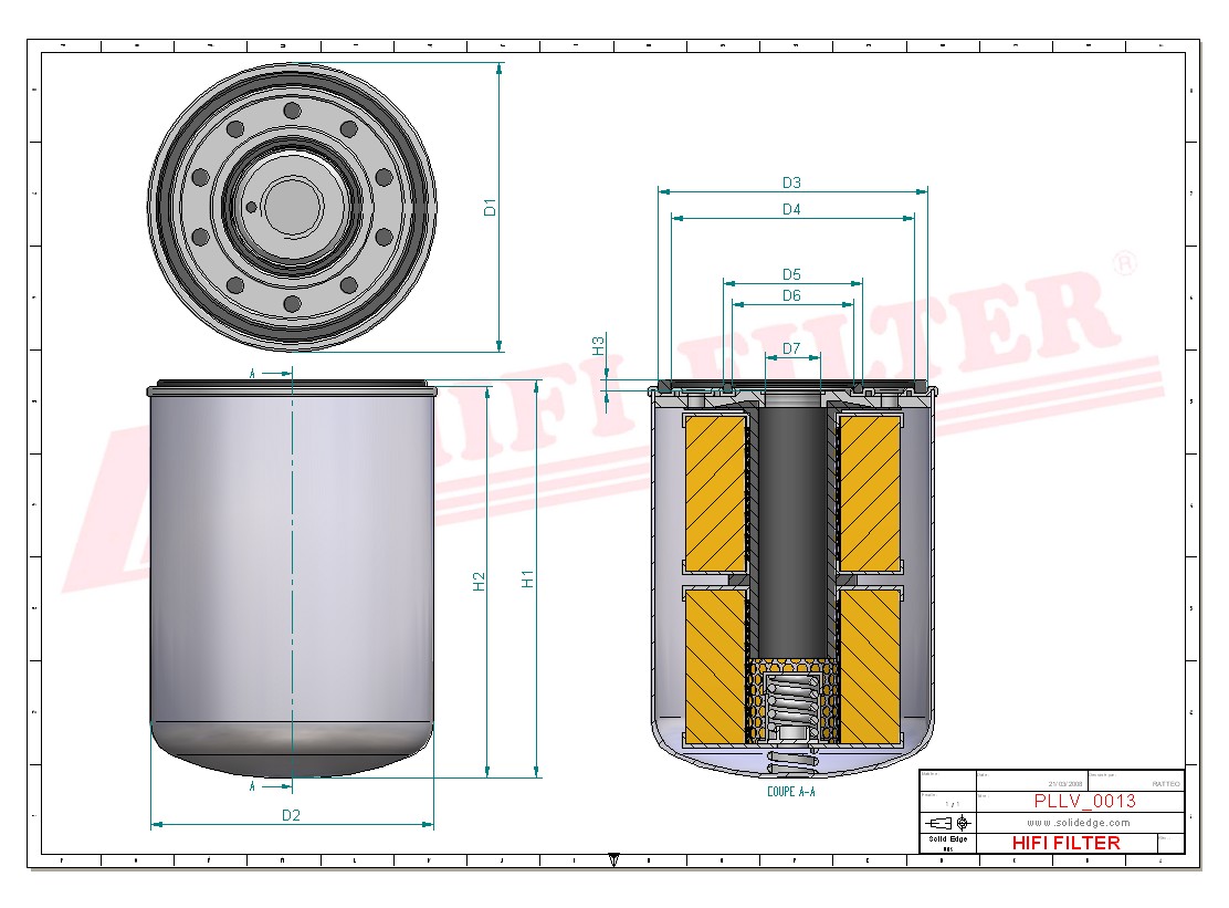 Schema tecnico Filtro olio 1533889 per trattori e macchine agricole