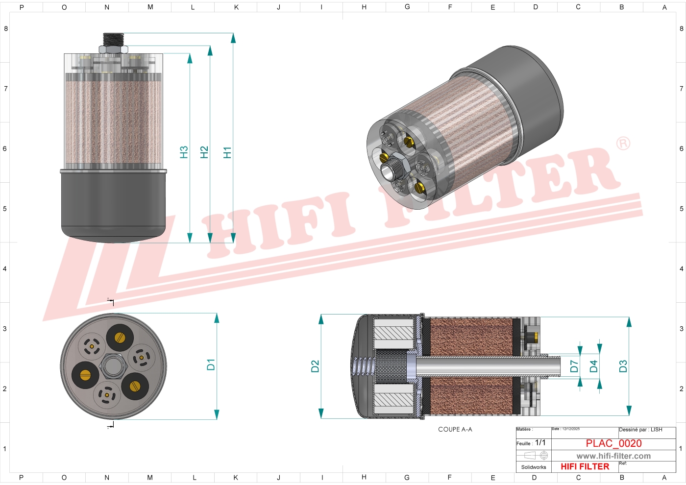 Schema tecnico Filtro Deumidificazione Dell'Aria F070687 per trattori e macchine agricole