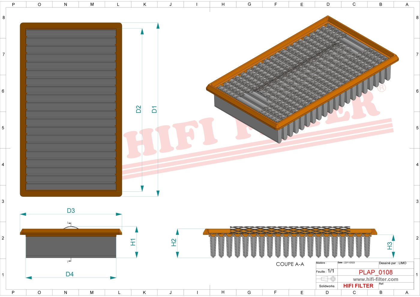 Schema tecnico Filtro aria 231161 per trattori e macchine agricole