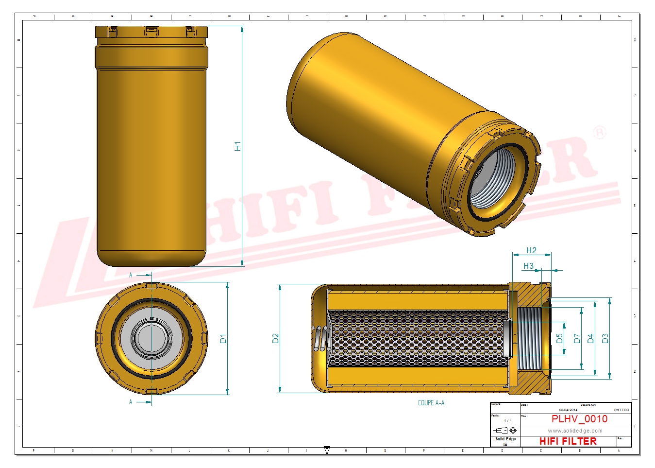 Schema tecnico Filtro idraulico 1465424S01 per trattori e macchine agricole