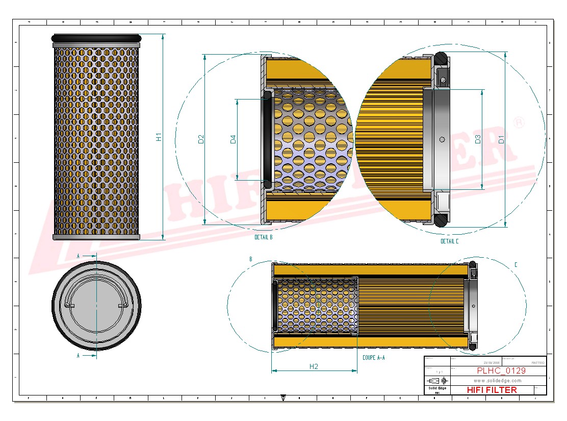 Schema tecnico Filtro olio