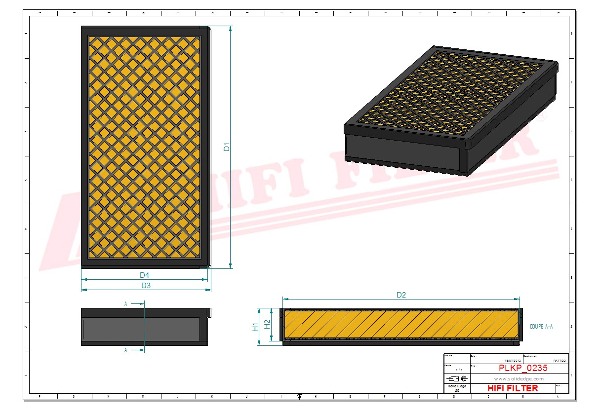 Schema tecnico Filtro abitacolo ai carboni attivi