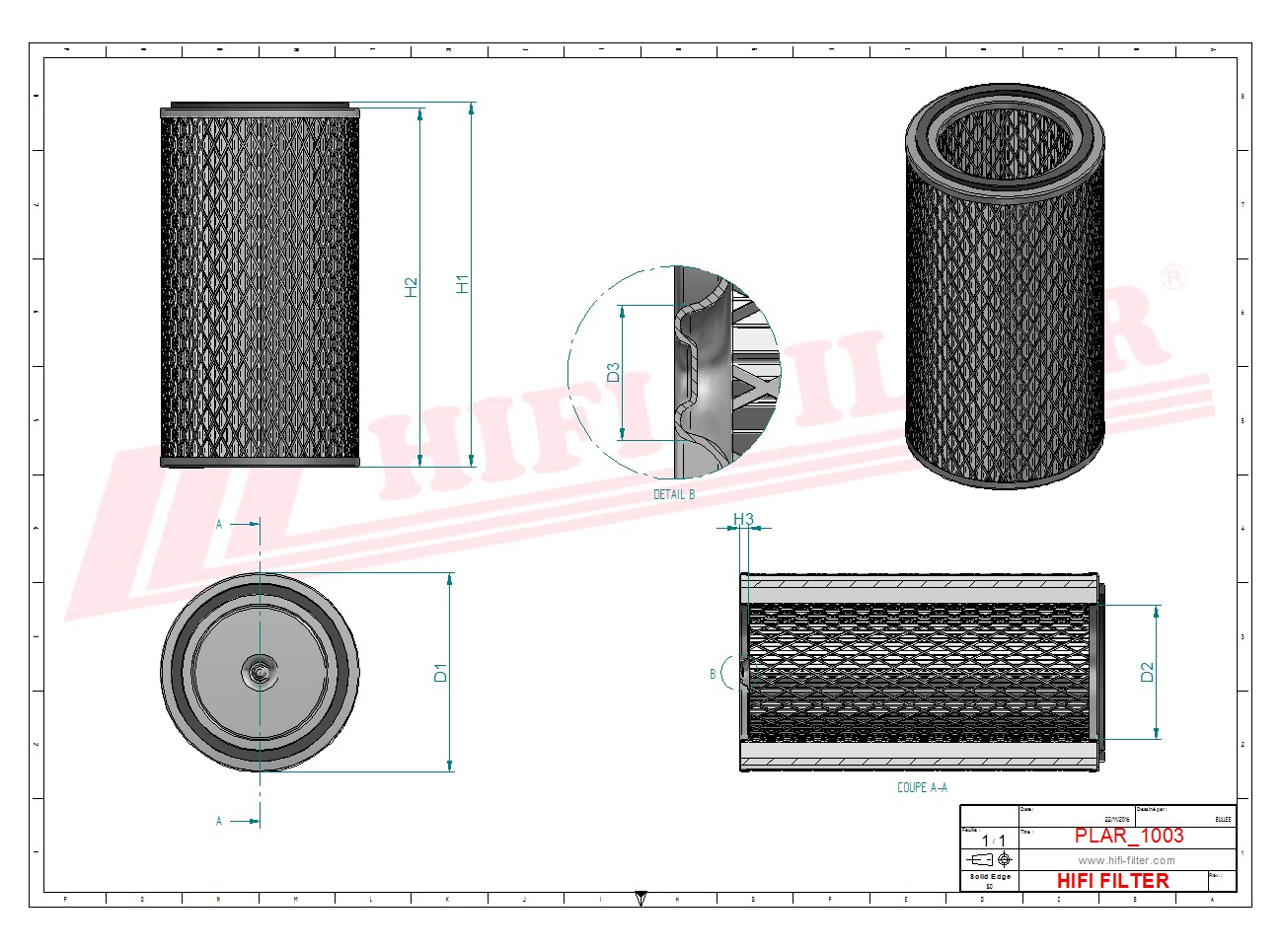 Schema tecnico Filtro aria 101228 per trattori e macchine agricole